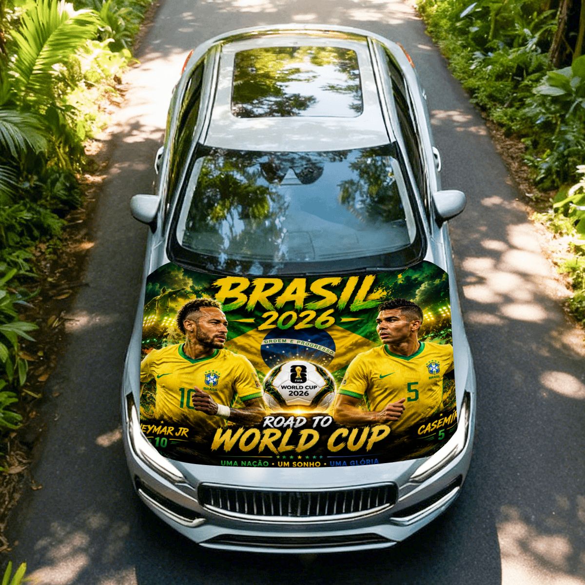 Brasil word cup 2026 Road to Glory Car Hood Cover –  Neymar &  Casemiro Edition