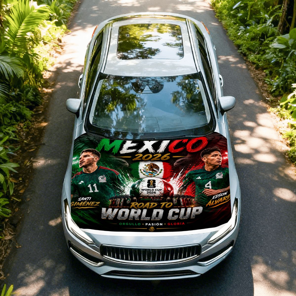 Mexico word cup 2026 Road to Glory Car Hood Cover –  Santiago Gimenez &  Edson Alvarez Edition