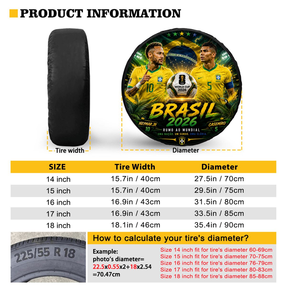 Brasil word cup - Universal Spare Tire Cover , Neymar & Casemiro Edition