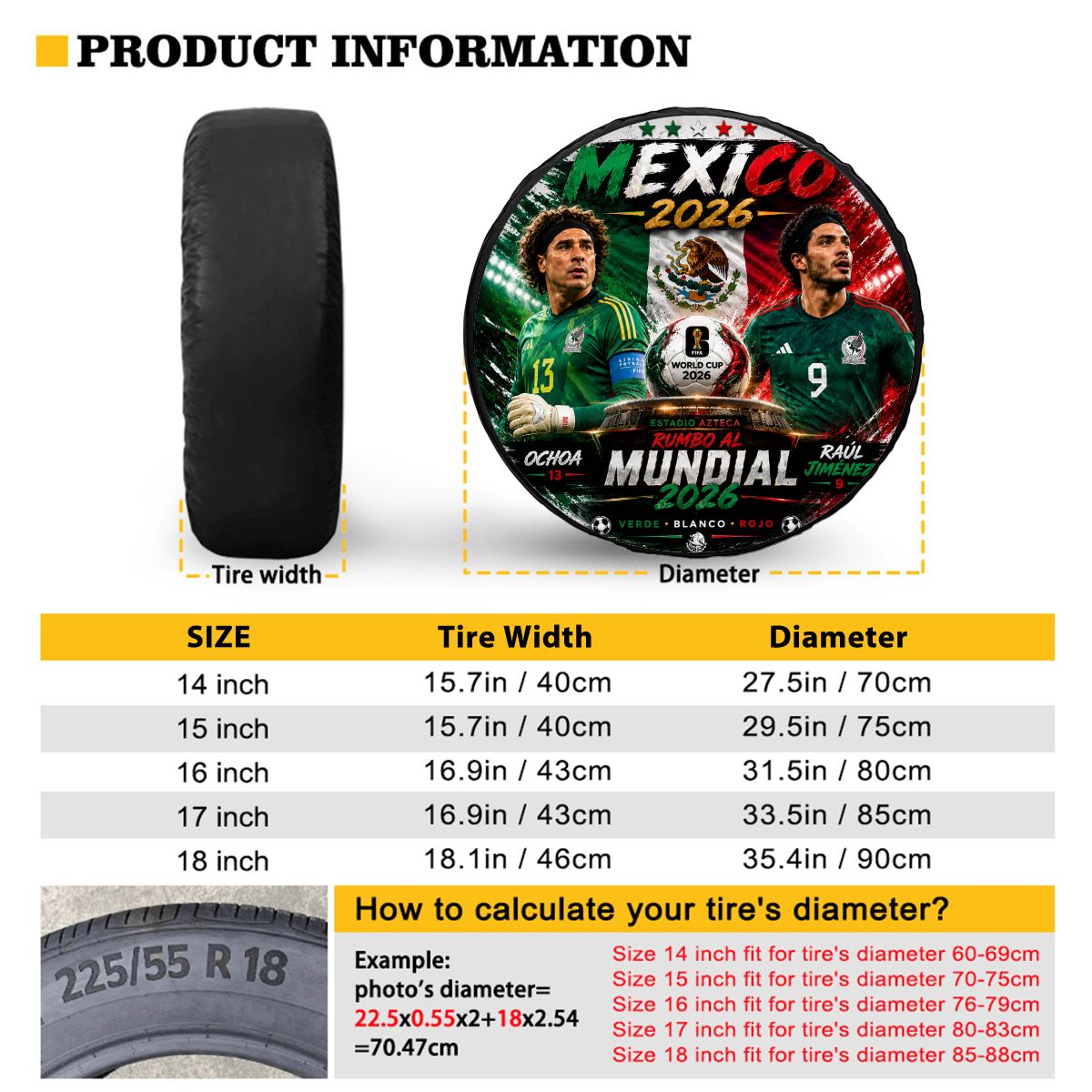 Mexico word cup - Universal Spare Tire Cover , Jaul Gimenez  & Ochoa Edition